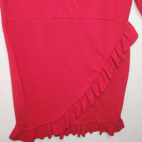 Pretty Little Thing Red Ruffle Detail Faux Wrap Mini Dress Women's Size 22. - Picture 10 of 13
